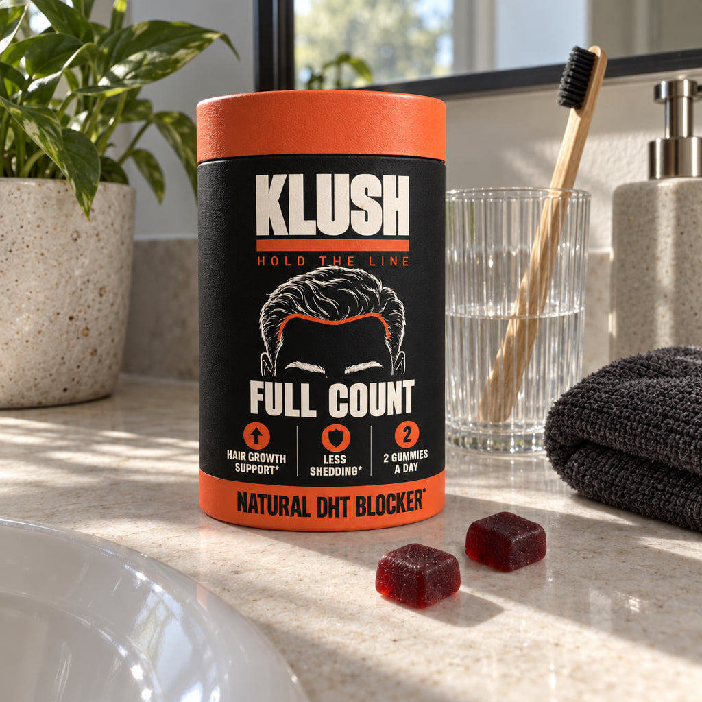 A Full Count can on a bathroom counter
